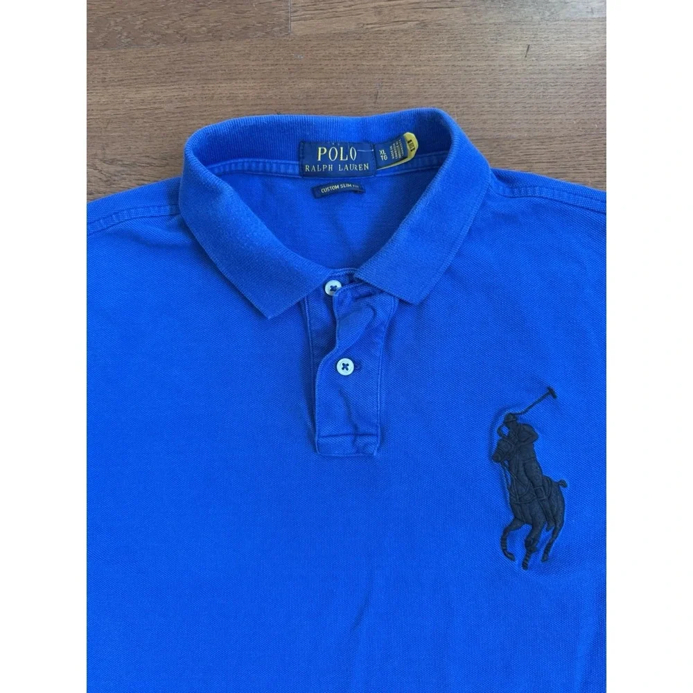 Polo Ralph Lauren Mens Royal Blue Big Pony Custom Slim Fit Mesh Polo Shirt XL